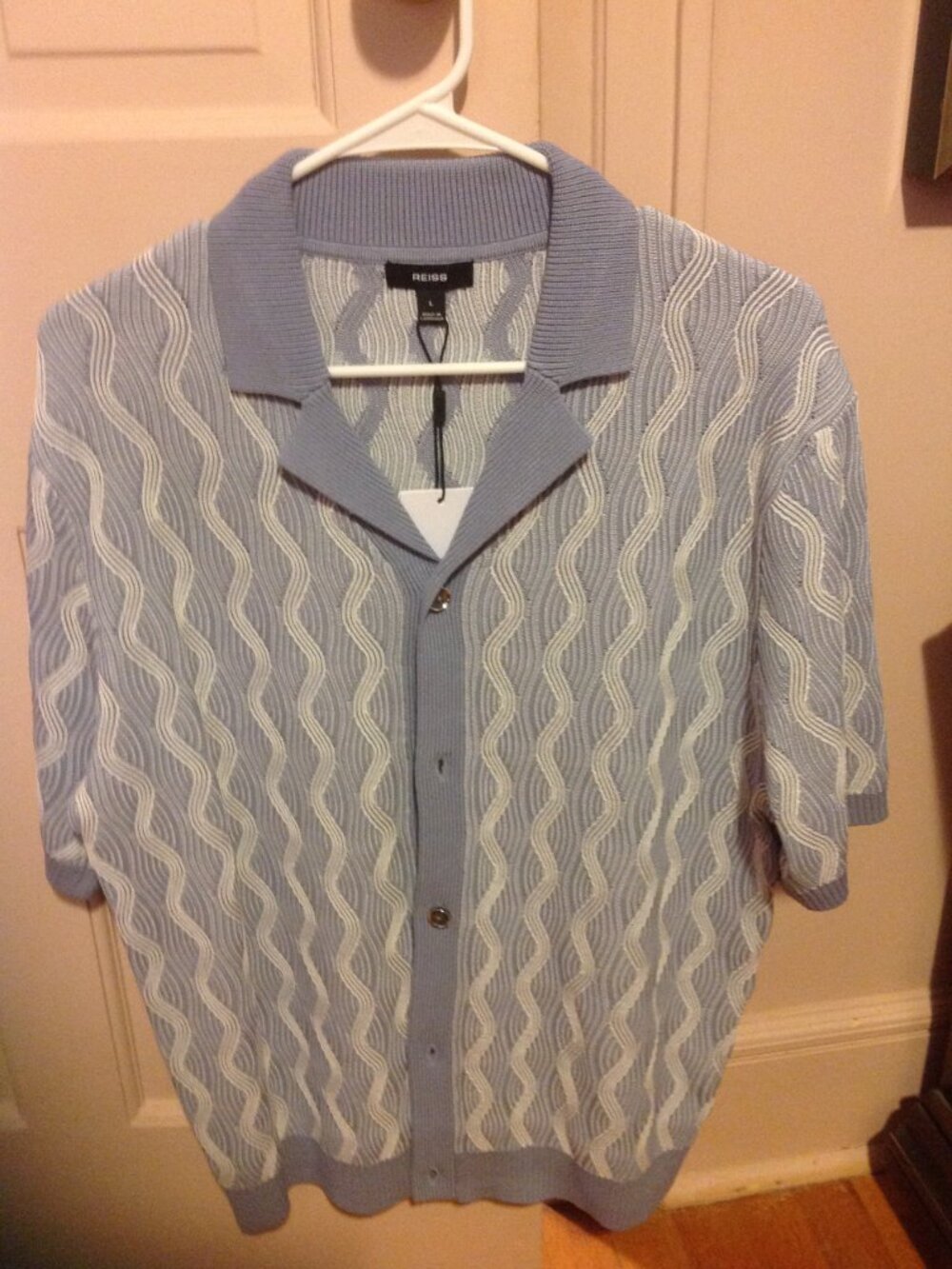 Reiss Men's Johnny Short Sleeve Knitted Button Down Shirt - Large - NWT
